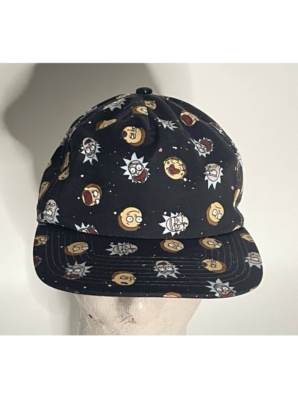 Rick and Morty Bioworld Black All Over Print Snapback Hat Adult Swim OSFM Cap